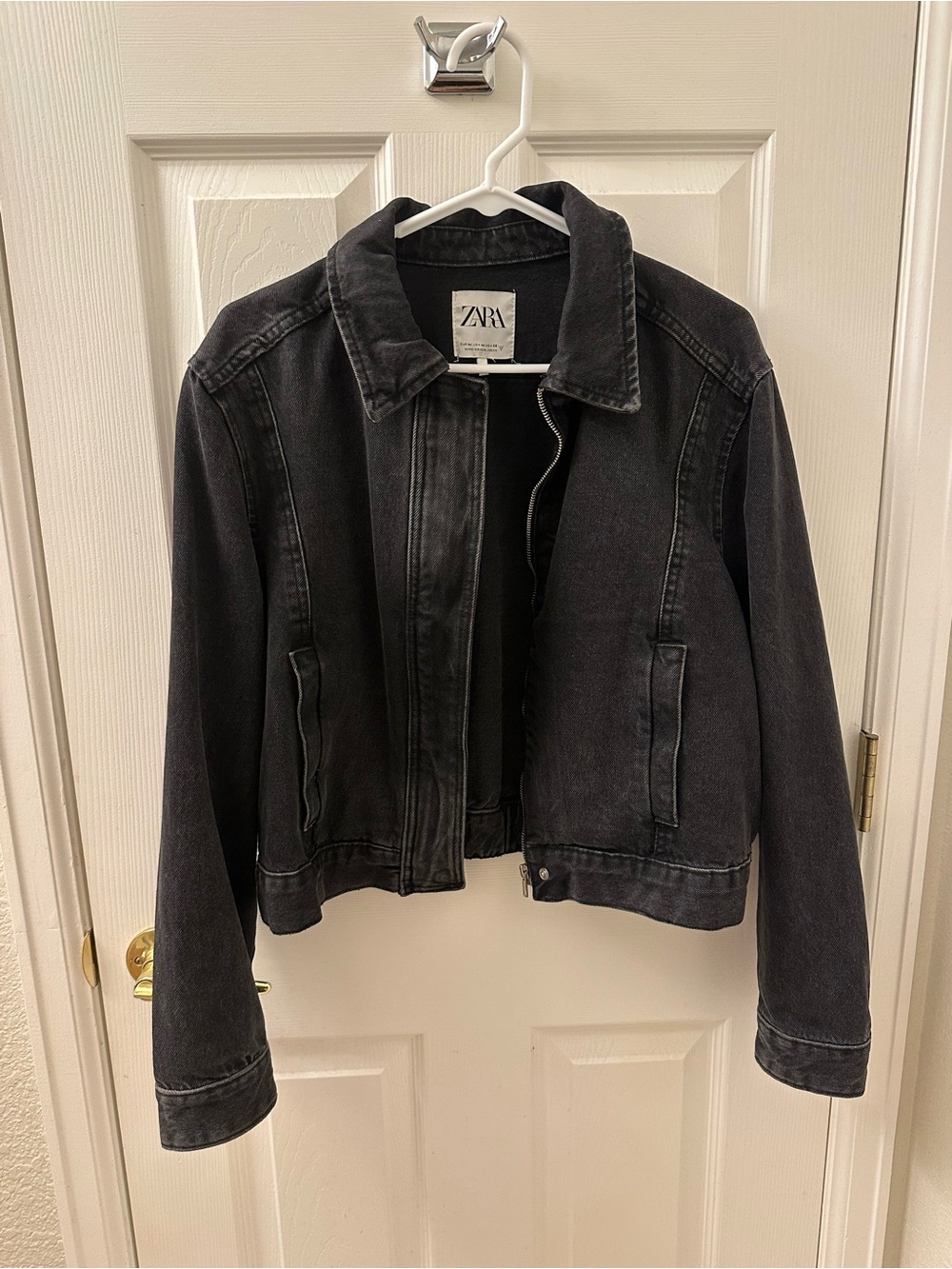 ZARA Women's Washed Black Denim Jacket